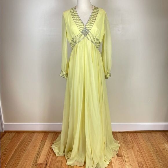 Vintage 1970s Bishop Sleeve High Waist Gown - Picture 1 of 6